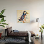 Vibrant Puffin Watercolour - Ink Line and Colour Splatter Coastal Bird Art Print Wood Wall Art Gallery Image 2
