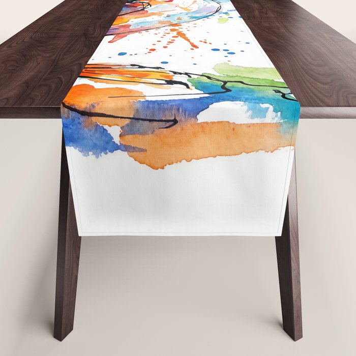 Vibrant Puffin Watercolour - Ink Line and Colour Splatter Coastal Bird Art Print Table Runner Gallery Image 1