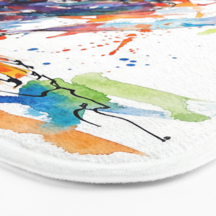 Vibrant Puffin Watercolour - Ink Line and Colour Splatter Coastal Bird Art Print Bath Mat Gallery Image 3
