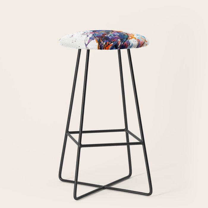 Vibrant Puffin Watercolour - Ink Line and Colour Splatter Coastal Bird Art Print Stool Gallery Image 1