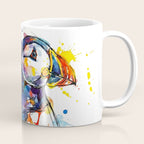 Vibrant Puffin Watercolour - Ink Line and Colour Splatter Coastal Bird Art Print Coffee Mug Gallery Image 1