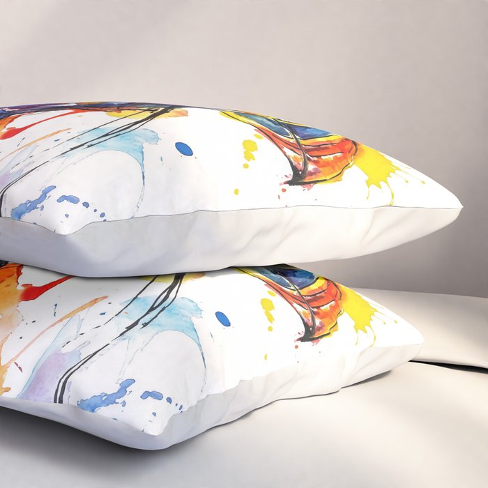 Vibrant Puffin Watercolour - Ink Line and Colour Splatter Coastal Bird Art Print Pillow Sham Gallery Image 3