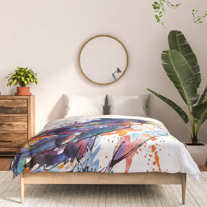 Vibrant Puffin Watercolour - Ink Line and Colour Splatter Coastal Bird Art Print Comforter Gallery Image 3