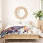 Vibrant Puffin Watercolour - Ink Line and Colour Splatter Coastal Bird Art Print Duvet Cover Gallery Image 3
