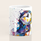 Vibrant Puffin Watercolour - Ink Line and Colour Splatter Coastal Bird Art Print Coffee Mug Gallery Image 4