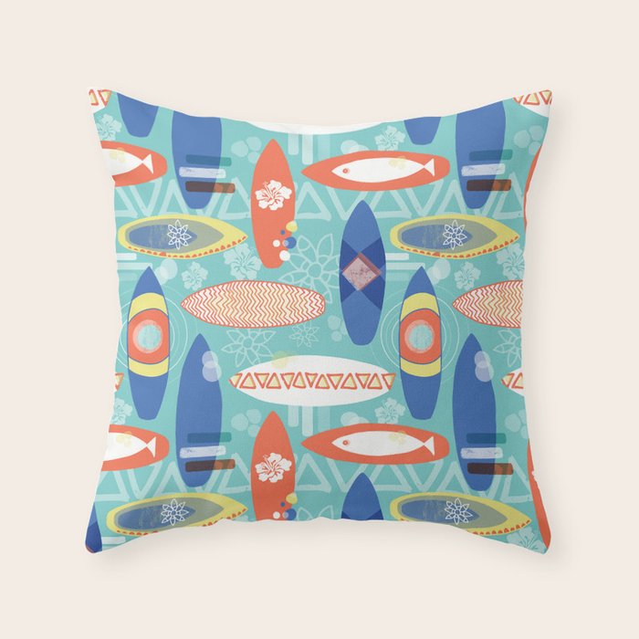 Vintage Surfboards Pattern Throw Pillow Gallery Image 6