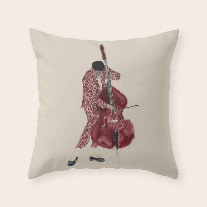 Double Bass Player Throw Pillow Gallery Image 1