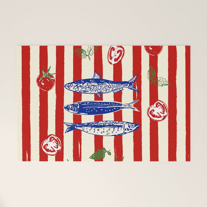 Sardines and Tomato Mediterranean Doodle Welcome Mat Gallery Image 1