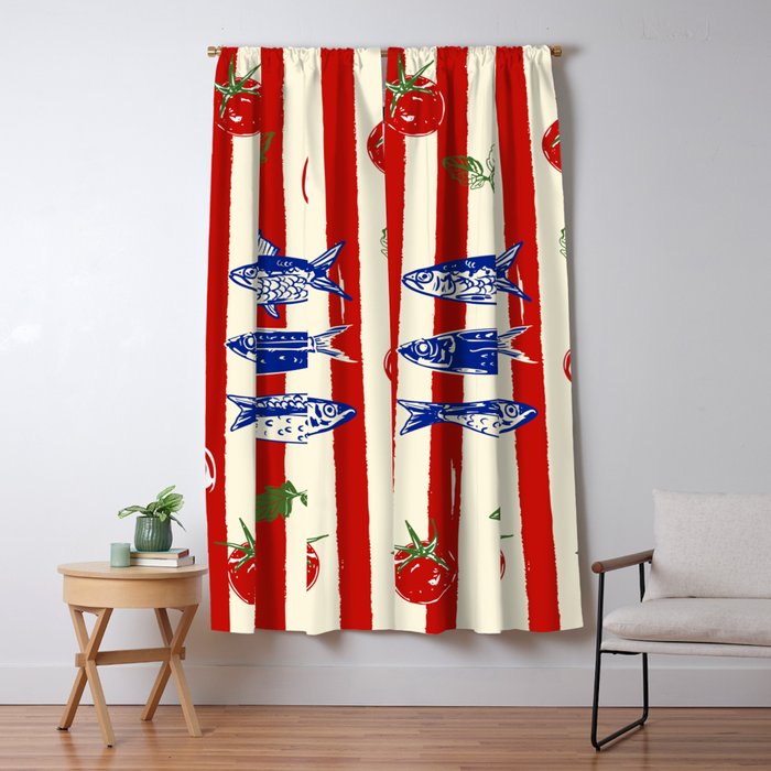 Sardines and Tomato Mediterranean Doodle Window Curtain Gallery Image 1