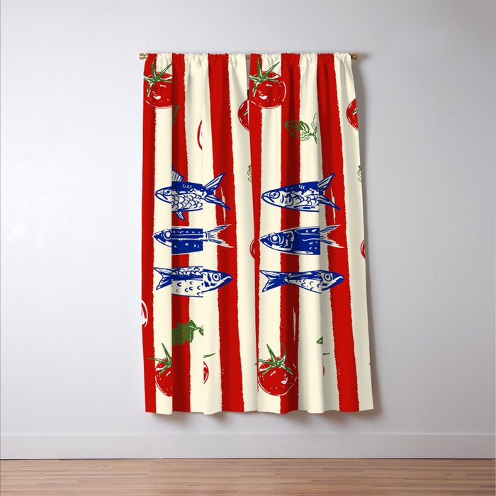 Sardines and Tomato Mediterranean Doodle Window Curtain Gallery Image 3
