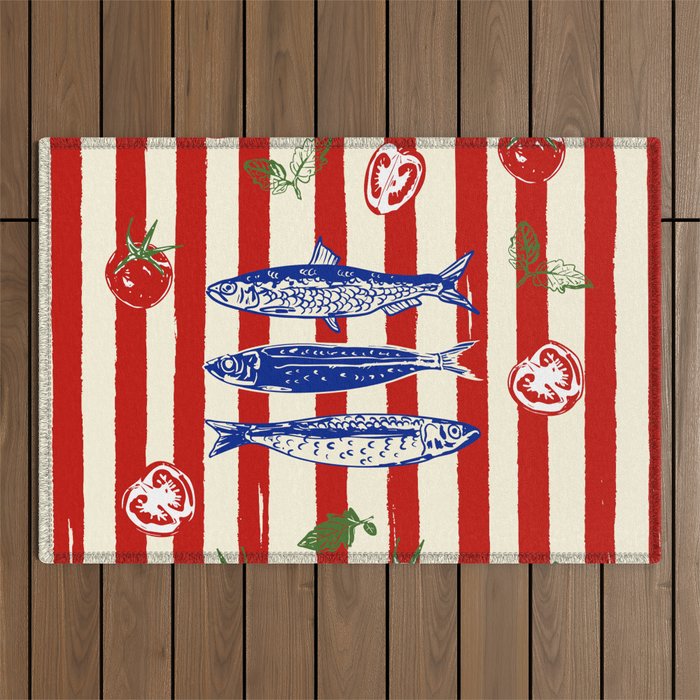 Sardines and Tomato Mediterranean Doodle Outdoor Rug Gallery Image 1
