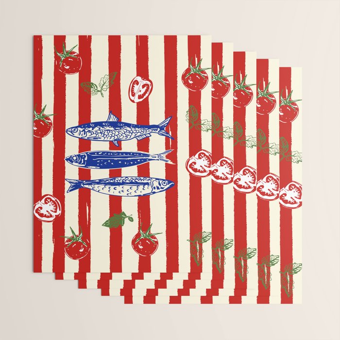 Sardines and Tomato Mediterranean Doodle Wrapping Paper Gallery Image 3