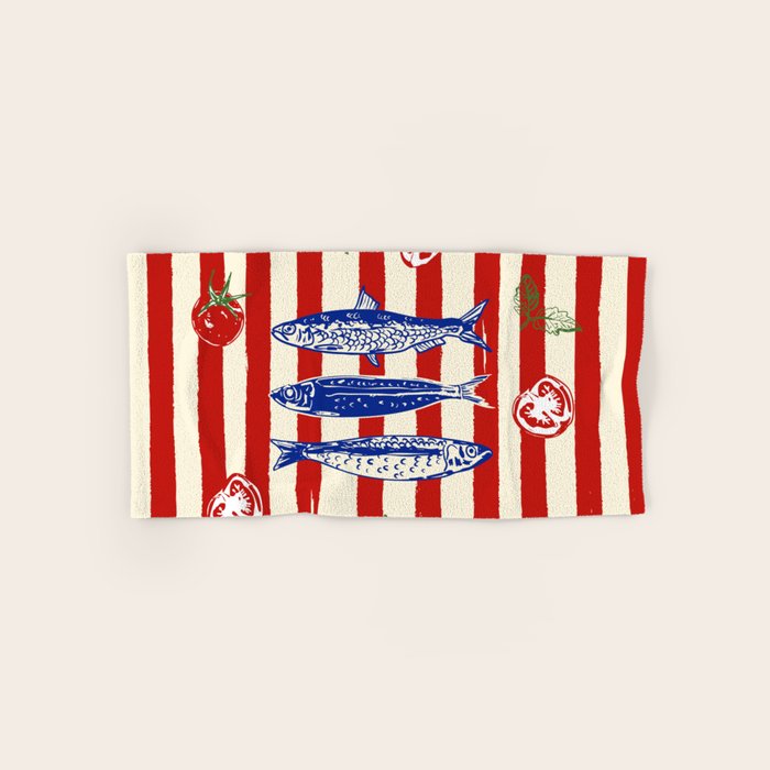 Sardines and Tomato Mediterranean Doodle Bath Towel Gallery Image 1