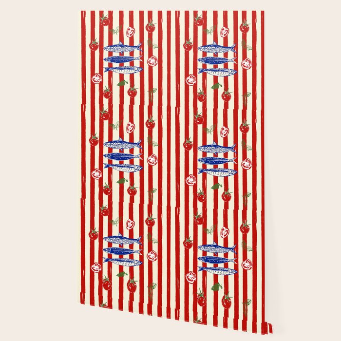 Sardines and Tomato Mediterranean Doodle Wallpaper Gallery Image 2