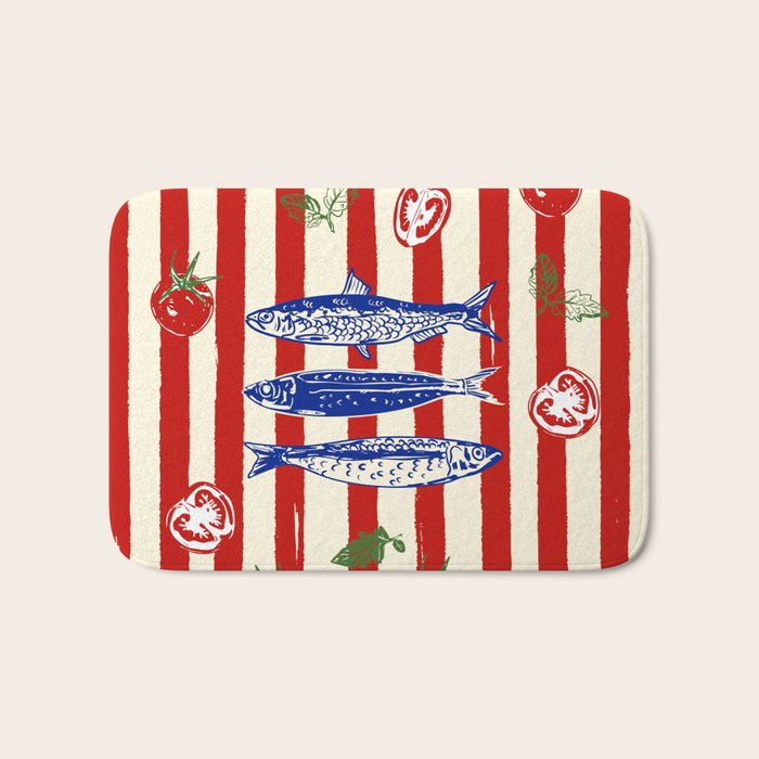 Sardines and Tomato Mediterranean Doodle Bath Mat Gallery Image 1