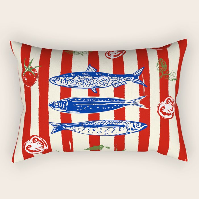 Sardines and Tomato Mediterranean Doodle Rectangular Pillow Gallery Image 1