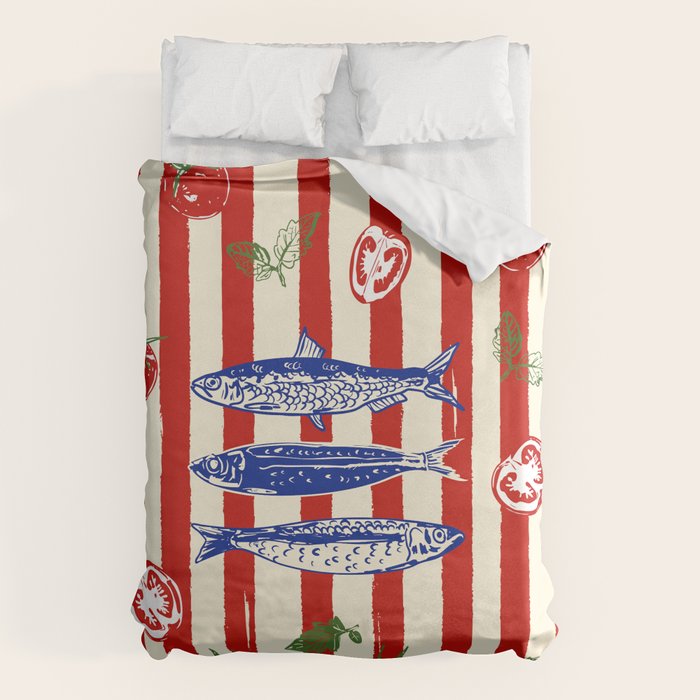 Sardines and Tomato Mediterranean Doodle Duvet Cover Gallery Image 6