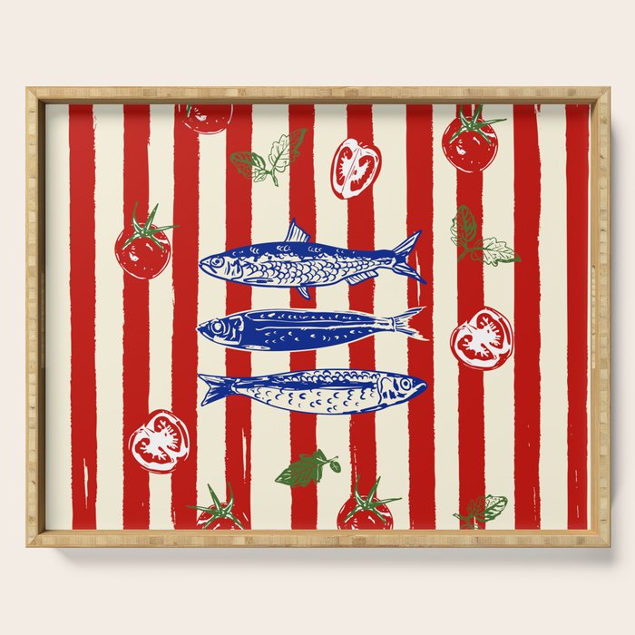 Sardines and Tomato Mediterranean Doodle Serving Tray Gallery Image 1
