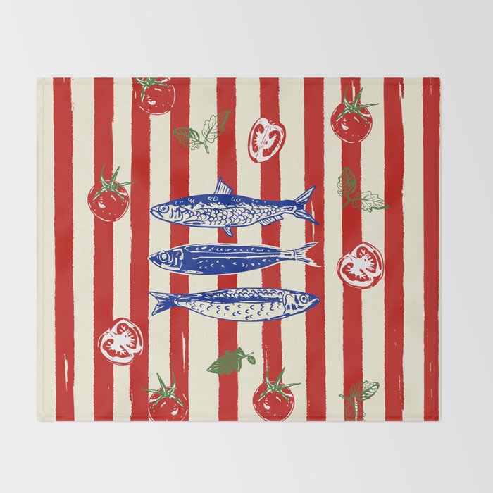 Sardines and Tomato Mediterranean Doodle Throw Blanket Gallery Image 2