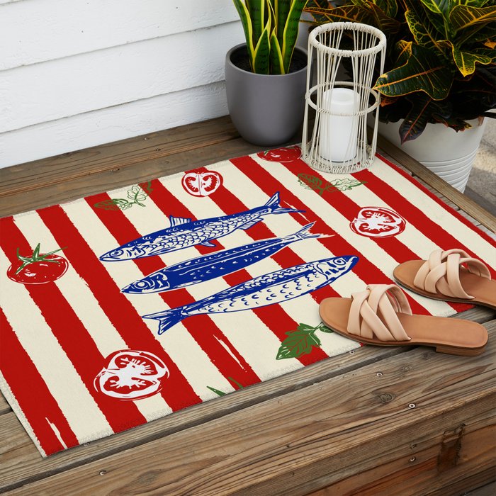 Sardines and Tomato Mediterranean Doodle Outdoor Rug Gallery Image 2