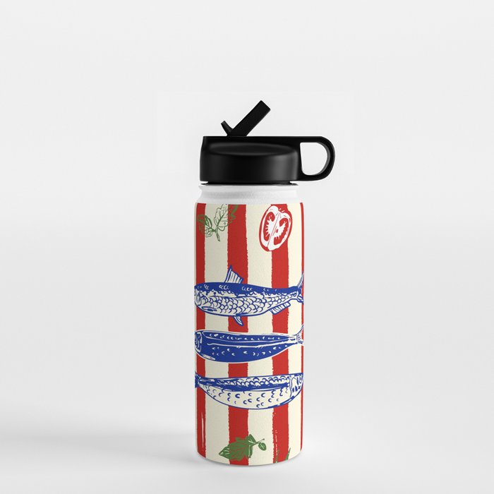 Sardines and Tomato Mediterranean Doodle Water Bottle Gallery Image 1