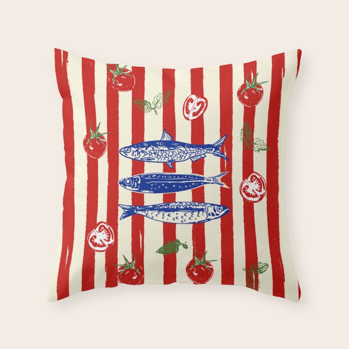 Sardines and Tomato Mediterranean Doodle Throw Pillow Gallery Image 6