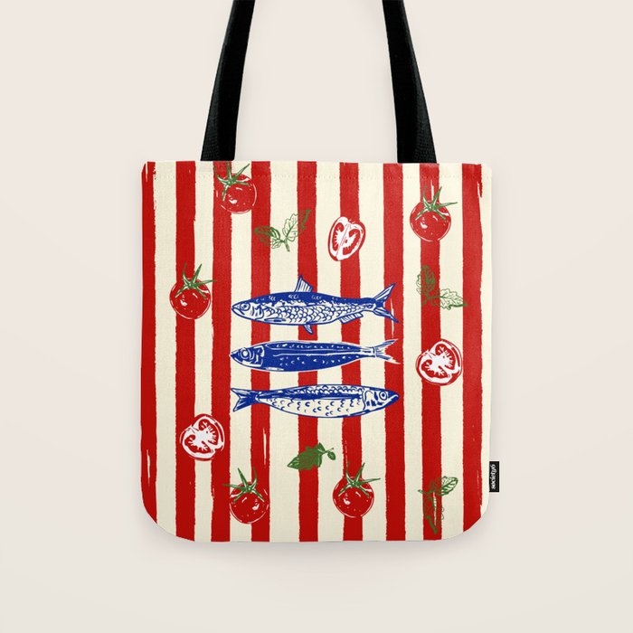 Sardines and Tomato Mediterranean Doodle Tote Bag Gallery Image 1