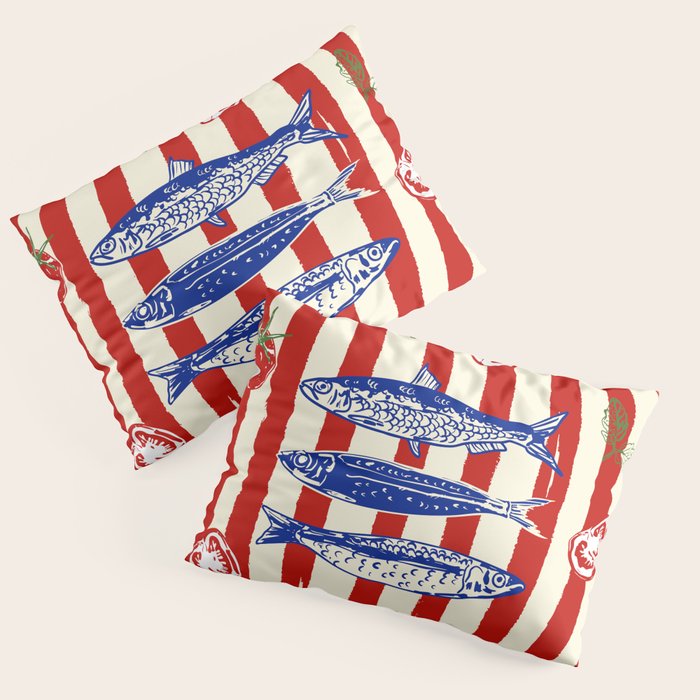 Sardines and Tomato Mediterranean Doodle Pillow Sham Gallery Image 3