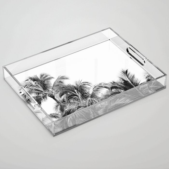 Big Island Palms - Black and White Photography, Tropical Nature Acrylic Tray Gallery Image 1