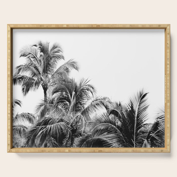 Big Island Palms - Black and White Photography, Tropical Nature Serving Tray Gallery Image 1