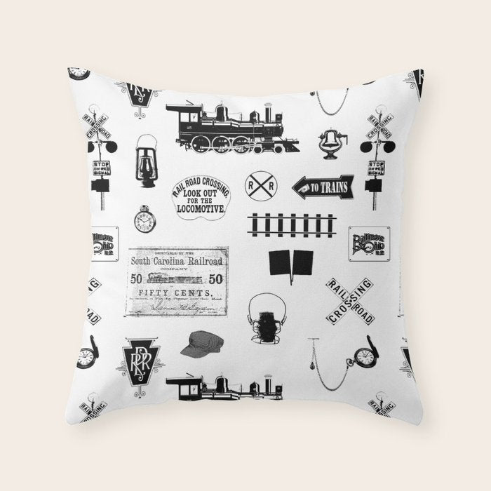 Railroad Symbols on White Throw Pillow Gallery Image 6