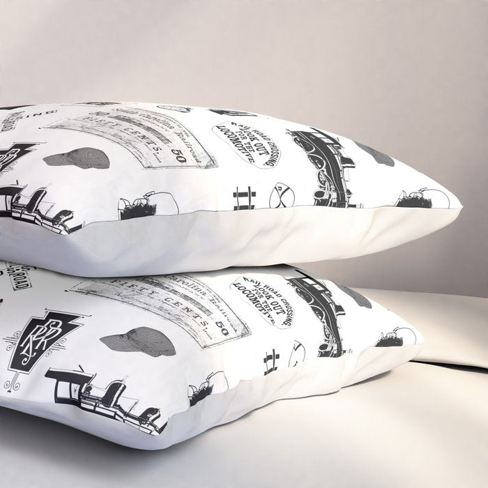 Railroad Symbols on White Pillow Sham Gallery Image 3