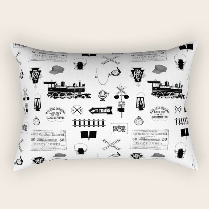Railroad Symbols on White Rectangular Pillow Gallery Image 1