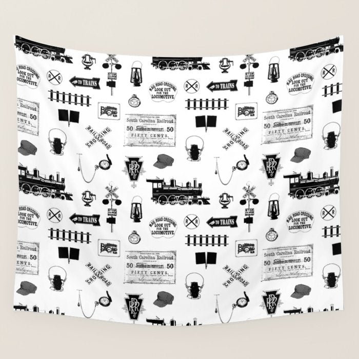 Railroad Symbols on White Wall Tapestry Gallery Image 4