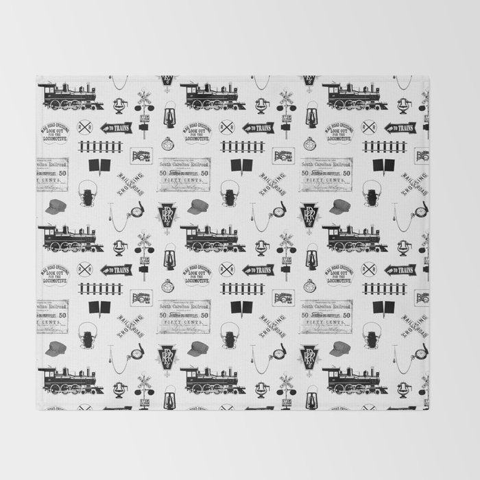 Railroad Symbols on White Throw Blanket Gallery Image 2