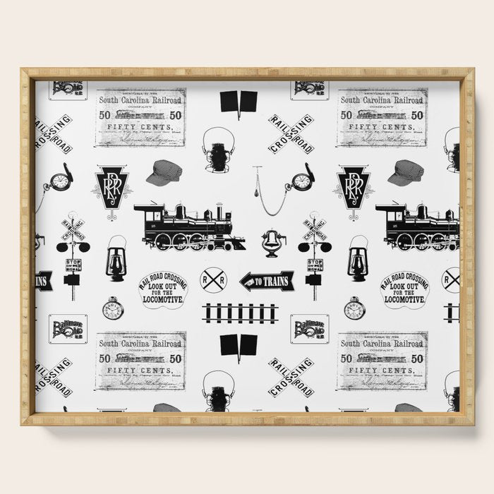Railroad Symbols on White Serving Tray Gallery Image 1