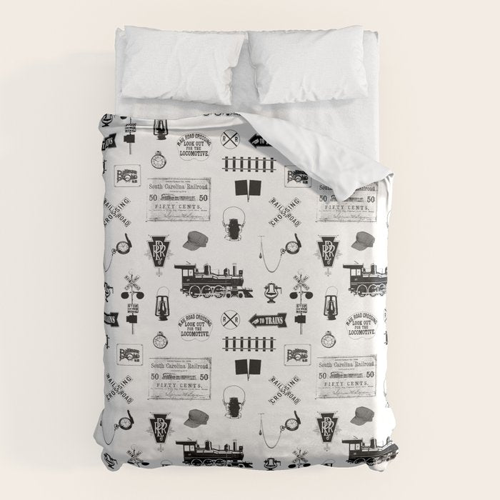 Railroad Symbols on White Duvet Cover Gallery Image 6