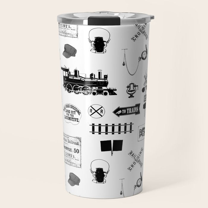 Railroad Symbols on White Travel Mug Gallery Image 1