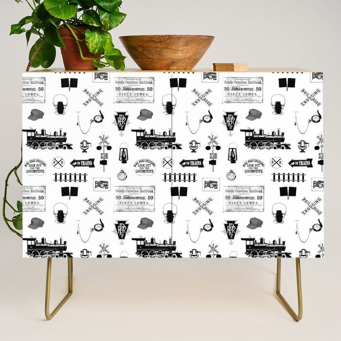 Railroad Symbols on White Credenza Gallery Image 1