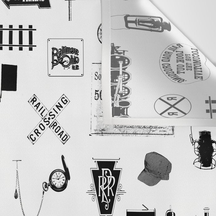 Railroad Symbols on White Wall Tapestry Gallery Image 3
