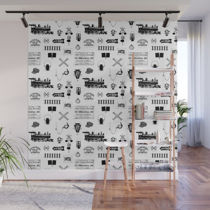 Railroad Symbols on White Wall Mural Gallery Image 1