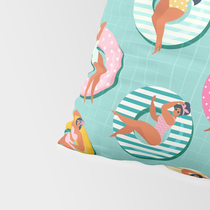 Summer gils on inflatable in swimming pool floats. Pillow Sham Gallery Image 4