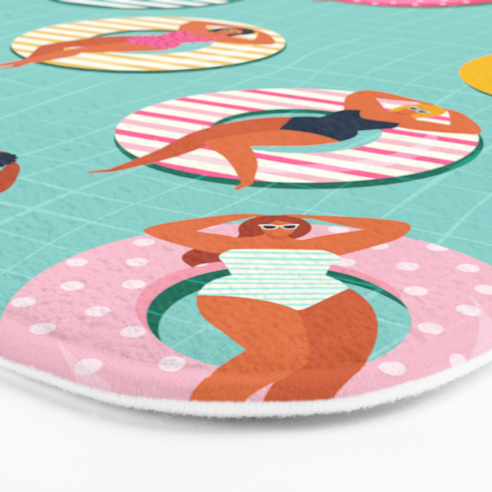 Summer gils on inflatable in swimming pool floats. Bath Mat Gallery Image 3