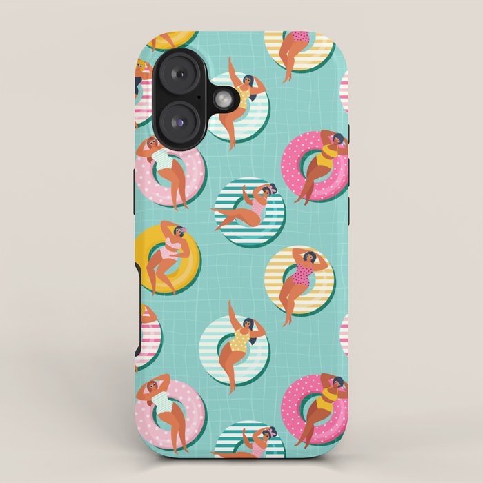 Summer gils on inflatable in swimming pool floats. iPhone Case Gallery Image 1