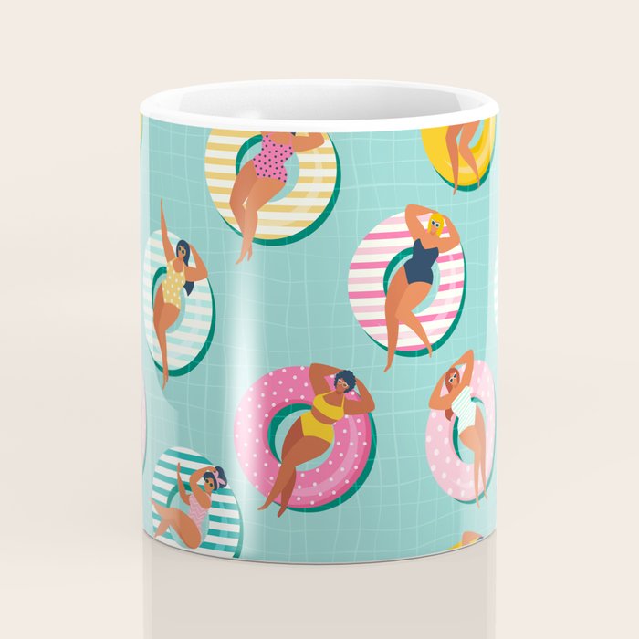 Summer gils on inflatable in swimming pool floats. Coffee Mug Gallery Image 4