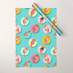 Summer gils on inflatable in swimming pool floats. Wrapping Paper Gallery Image 1