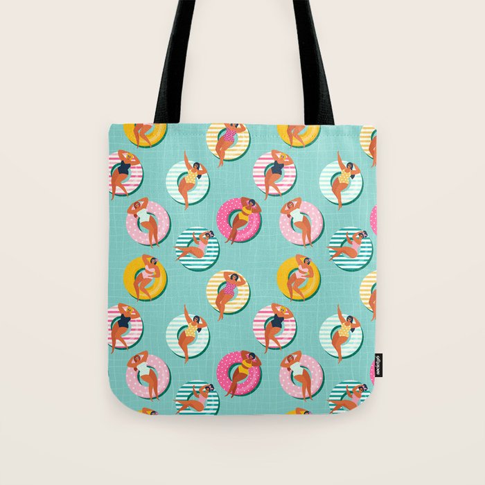 Summer gils on inflatable in swimming pool floats. Tote Bag Gallery Image 1