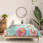 Summer gils on inflatable in swimming pool floats. Comforter Gallery Image 3