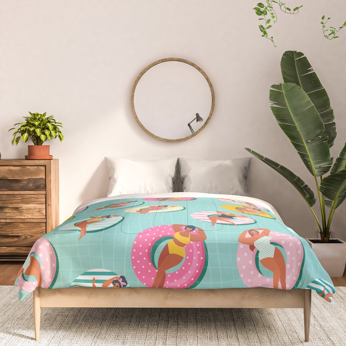 Summer gils on inflatable in swimming pool floats. Comforter Gallery Image 3