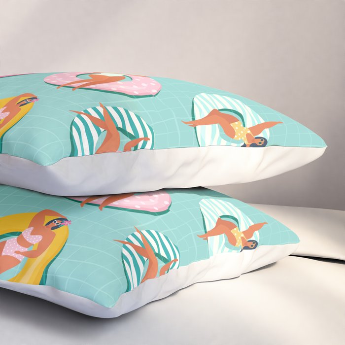 Summer gils on inflatable in swimming pool floats. Pillow Sham Gallery Image 3